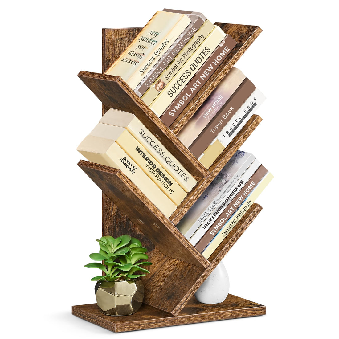 VASAGLE Tree Bookshelf, 5-Tier Bookcase, Small Bookshelf, Space-Saving Corner Shelf, Book Tree, Holds Books, CDs, Games, for Bedroom, Living Room, Home Office, Rustic Brown ULBC183X01