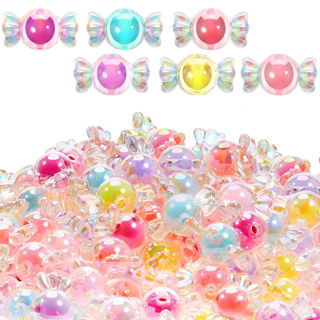 100 Pcs Acrylic Candy Bow Bead Mixed Colors Charm Beads Shiny Candy Beads Cute Kawaii Beads for Jewelry Making Hairband Bracelets Necklace DIY Craft Embellishment, Beautiful Candy Acrylic Beads