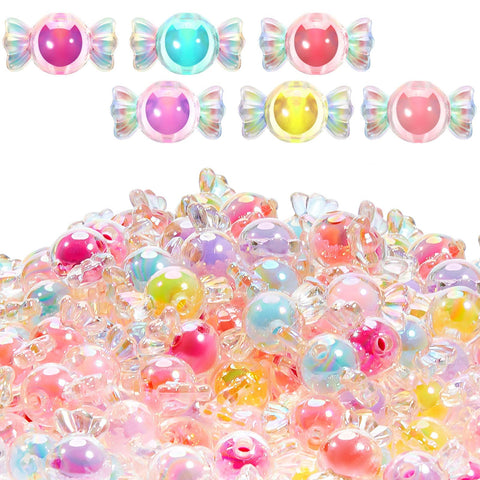 100 Pcs Acrylic Candy Bow Bead Mixed Colors Charm Beads Shiny Candy Beads Cute Kawaii Beads for Jewelry Making Hairband Bracelets Necklace DIY Craft Embellishment, Beautiful Candy Acrylic Beads
