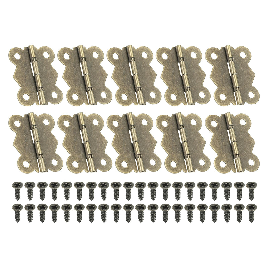 PATIKIL Small Brown Jewelry Box Hinges, 1-5/8 Inch, 10 Pack, 180-Degree Mini Butterfly Hinges with 40 Screws
