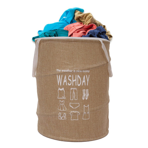 45L Round Fabric Laundry Hamper, Foldable Waterproof Storage Basket with Rustproof Plastic Zipper Lid, Ideal for Clothes, Toys, Space Organization (Beige)