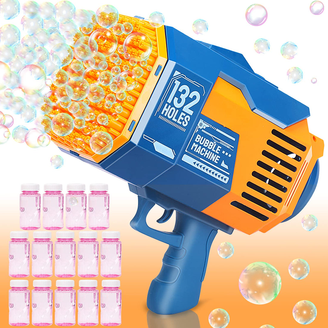 Bubble Gun, Upgraded 132-hole Bubble Machine Gun with Color Light, Bazooka Bubble Machine, Suitable for Children Adults, Indoor and Outdoor Birthday Wedding Party Events