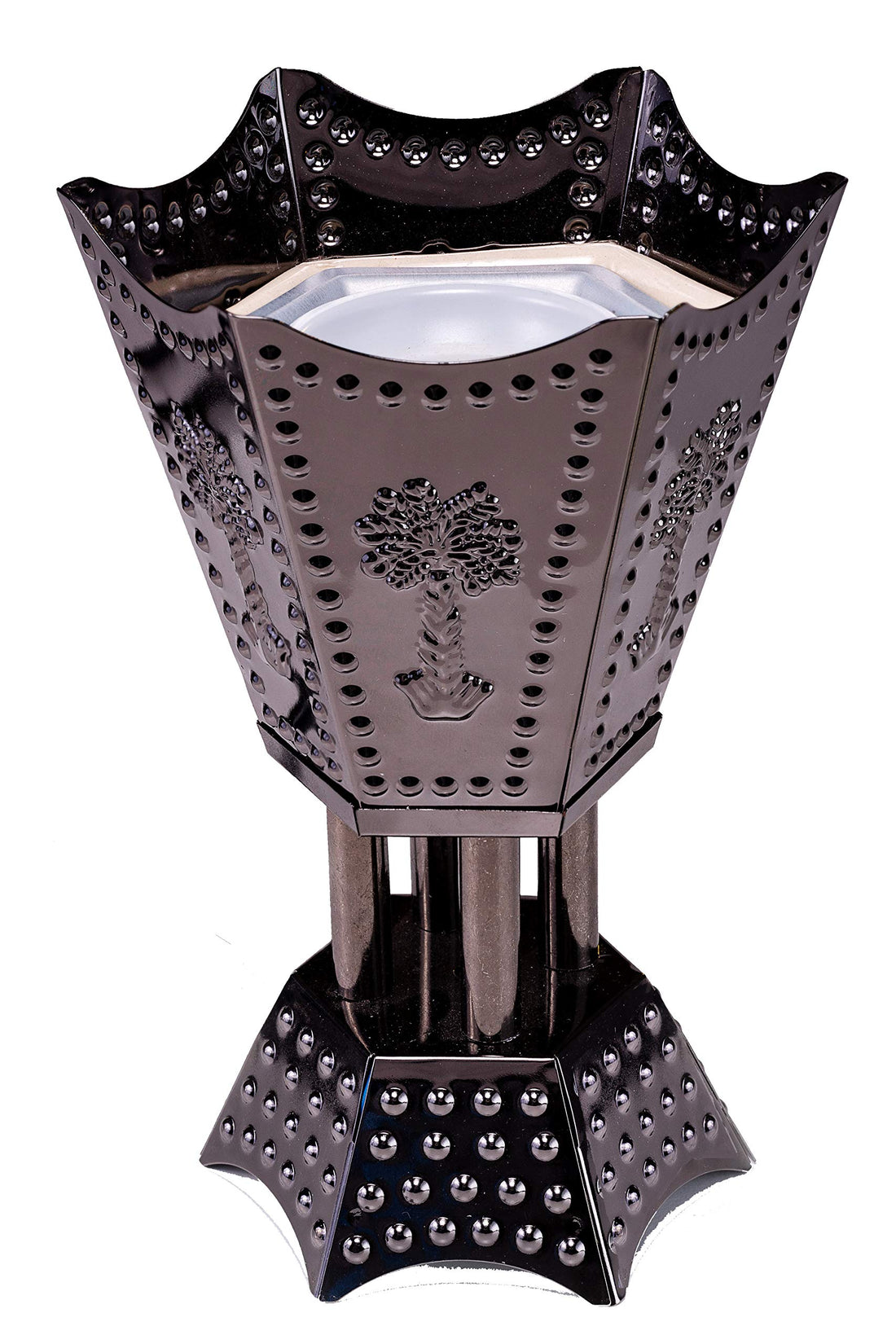 AM Arabian Incense Burner Bakhoor Burner for Oud Frankincense Resin - Metallic Hexagon Motif (Gold Palm)