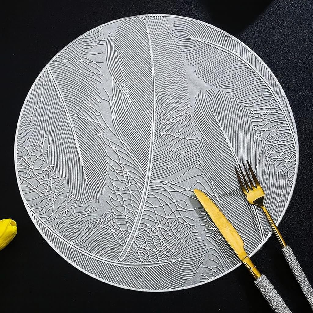 PVC Table Runner Heat Resistant Multi Shape Coaster Placemats Dining Table Mats for Home Dinner Decoration Home Decor (Shape 6, Silver)