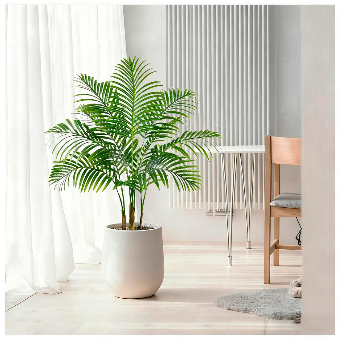 Artificial Fake Palm 90CM Tropical Trees in Pot with 9 Trunks and Real Bark Design Areca Floor Plant Fake Palm Plant for Indoor Outdoor Home Decor