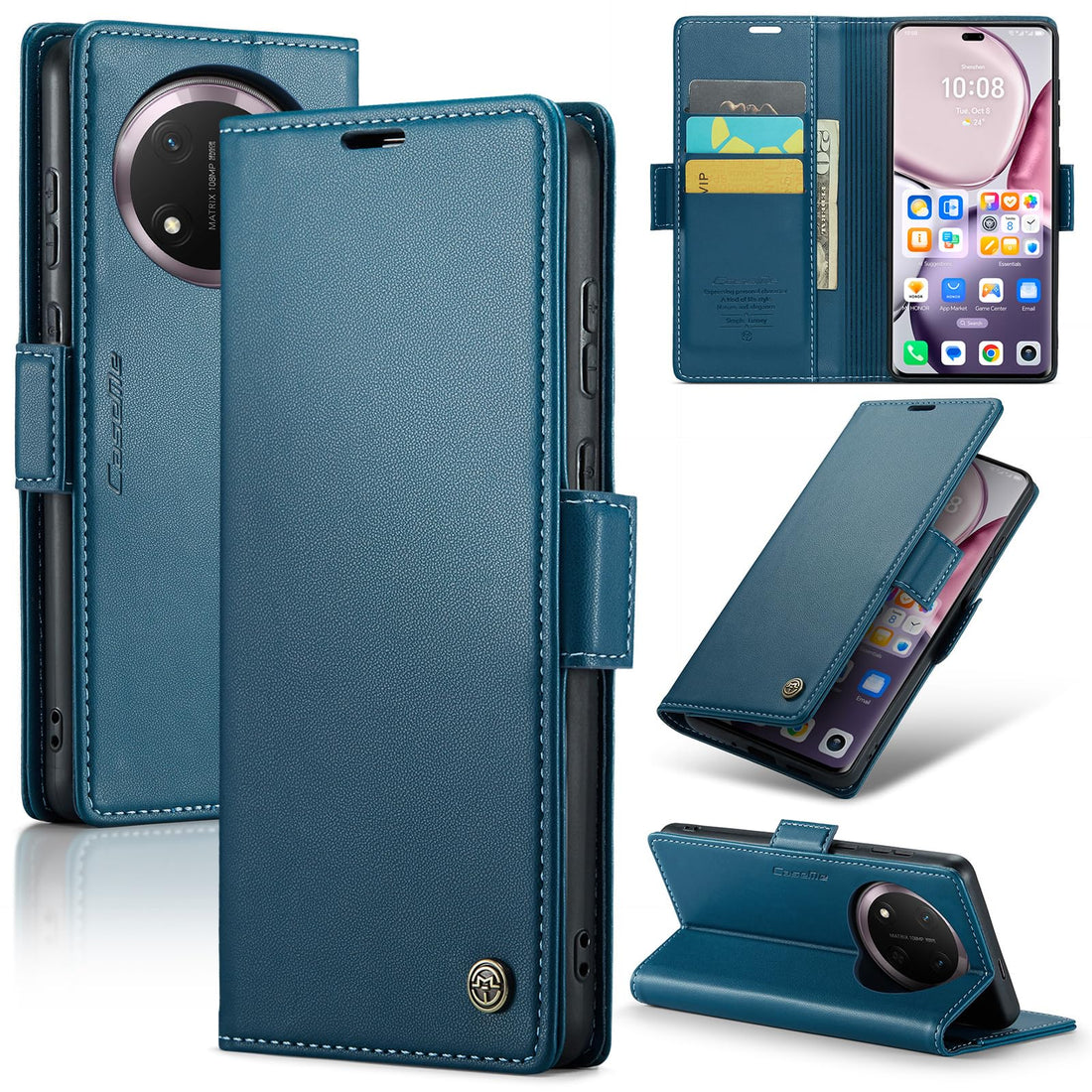 Phone Case Cover Luxury PU Leather Flip Cover 023 Card Slot Holder Cover Compatible with Honor X9c / Honor X60 Pro (Blue)