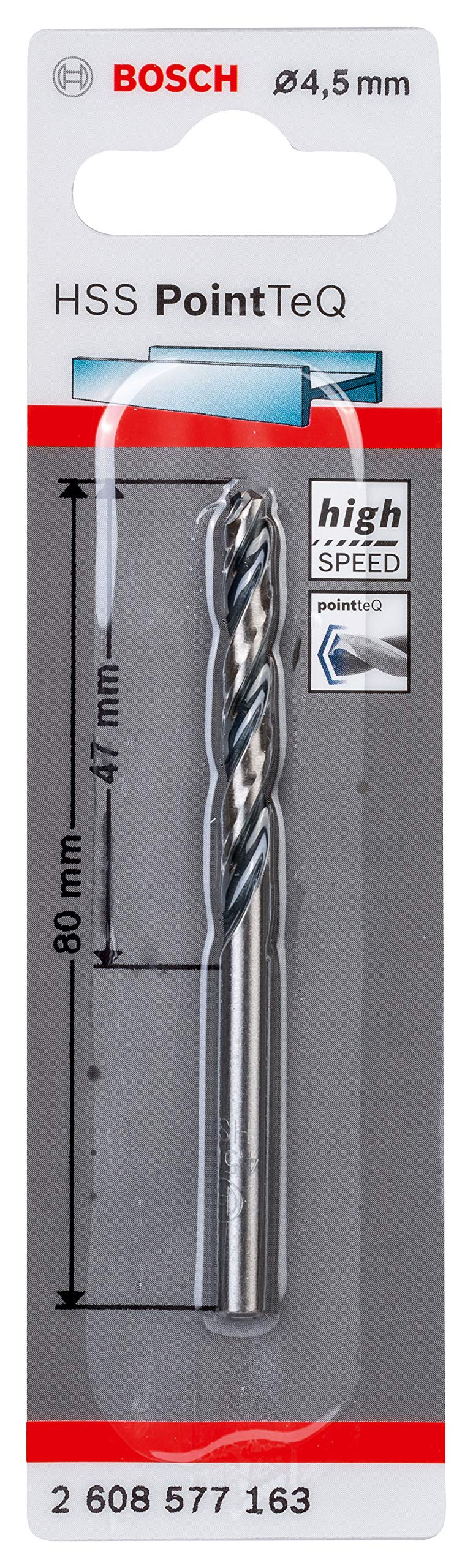 Bosch Professional HSS twist drill PointTeQ (for metal, 4.5 x 47 x 80 mm, accessories drill/drivers)
