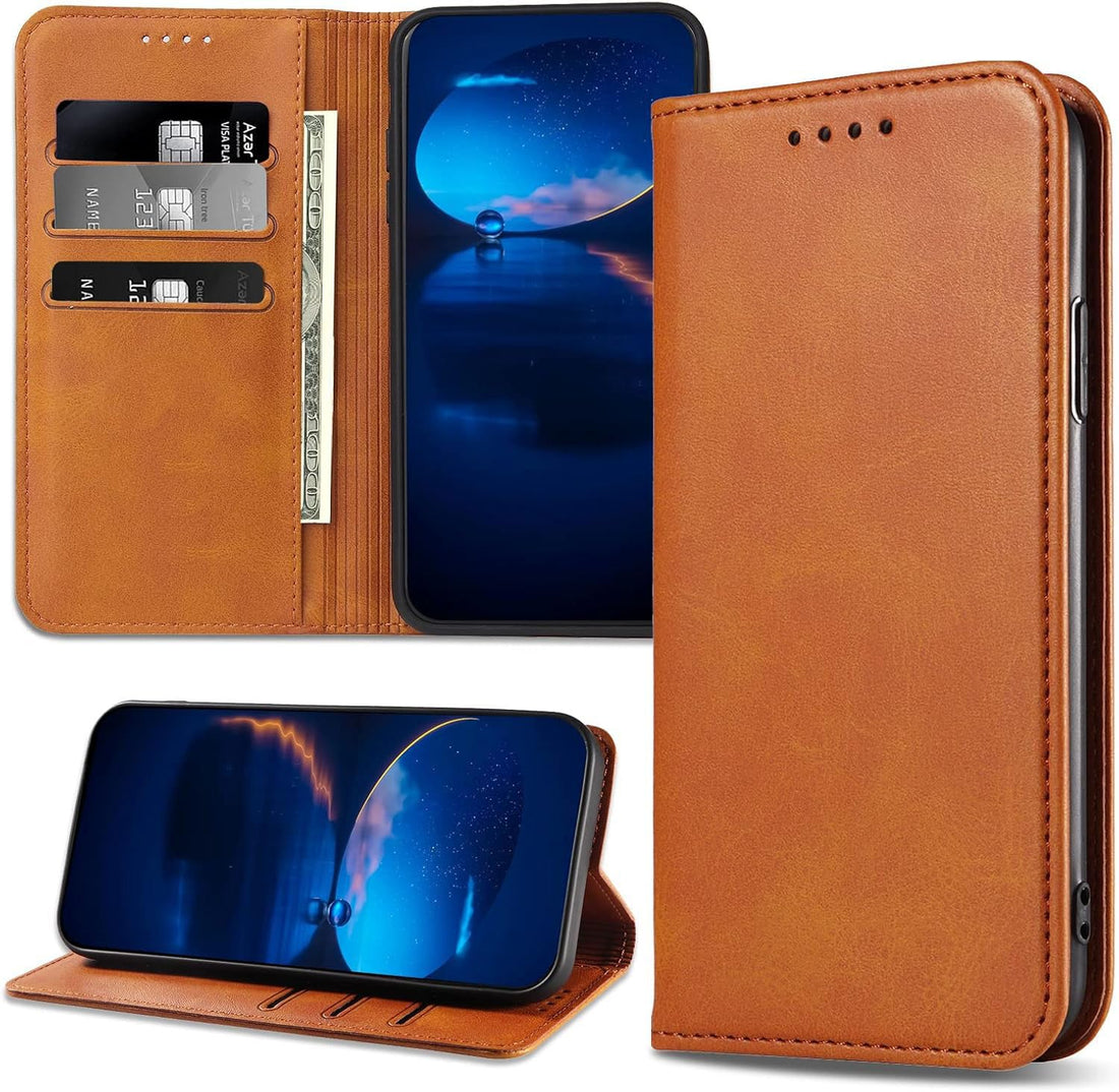 Leather Wallet Mobile Magic Card Slots Case Stand Function Shockproof Flip Cover for Oppo Realme 11 Pro/Oppo Realme 11 Pro Plus (Pro+) (Caramel)