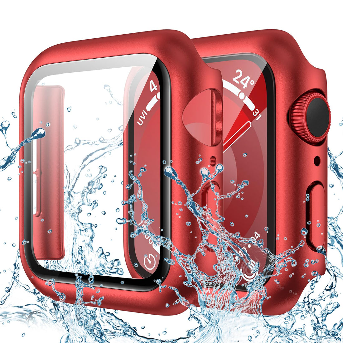 Goton Waterproof Case for Apple Watch 44mm SE (2nd Gen) Series 6 5 4 with Tempered Glass Screen Protector, iWatch Full Protective Hard PC Bumper Case Face Cover for Men Women 44 mm Red