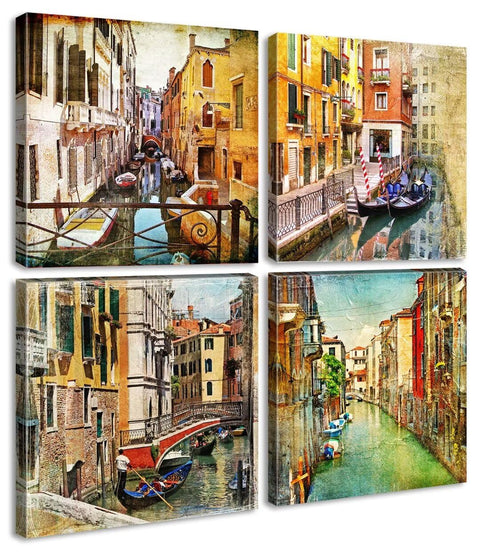 JiazuGo Italian Wall Art Vintage Decor, Venice Landscape Painting Canvas Prints for Living Room Decor, European Retro City Scenery Wall Decor Colorful Italian Town Modern Aesthetic Poster