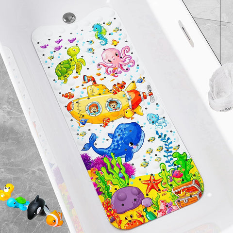 Extra Long Bath Mat, Machine Washable Bath Mat for Tub Non Slip Bathtub Mat Kids Bath Tub Shower Mat for bathroom, Shower Mat with Drain Holes and Suction Cups Nonslip (Submarine)