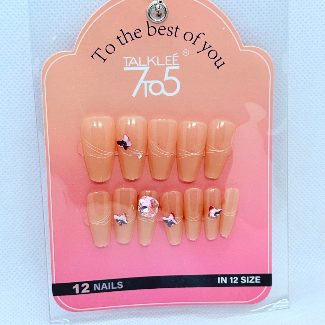 Coffin Press On Nails Set – 12 Designs Fake Nails with Glitter and Rhinestones, Long Glossy Salon Finish, Reusable Press On Nails for Women (Beige & Pink art)