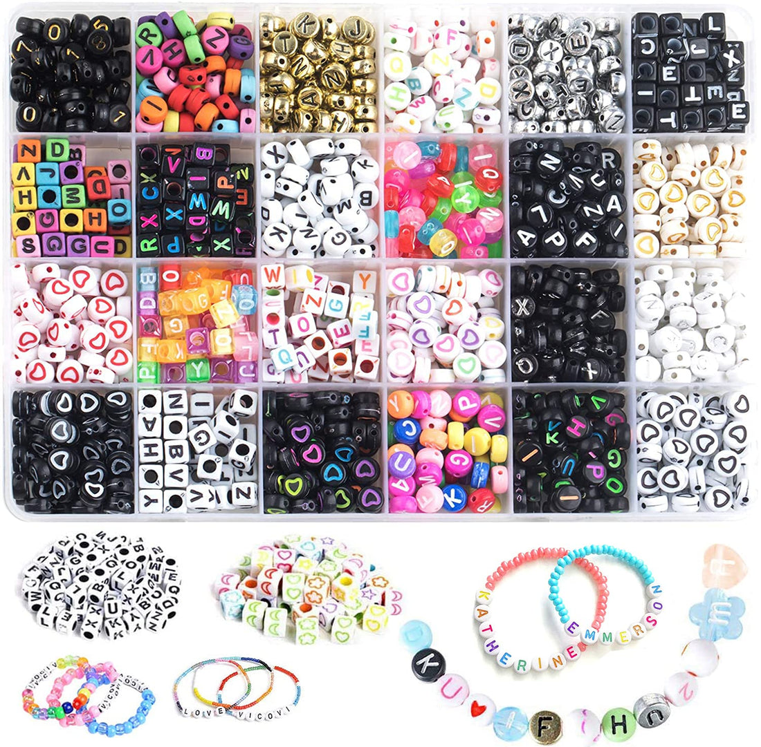 N/U Amoued Letter Beads - 1200 Pcs Acrylic Alphabet Cube Beads for Jewellery Making & Crafts