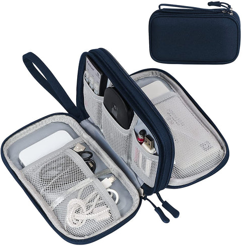 FYY Electronic Organizer, Travel Cable Organizer Bag Pouch Electronic Accessories Carry Case Portable Waterproof Double Layers All-in-One Storage Bag for Cable, Cord, Charger, Phone, Earphone Navy