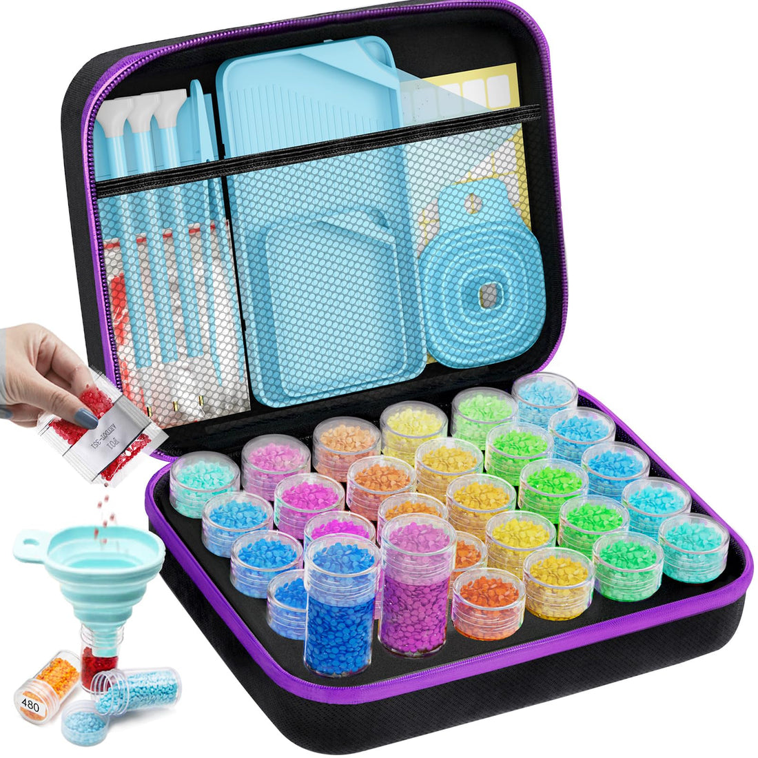 ARTDOT Diamond Painting Storage Boxes, 30 Slots Bead Storage with 5D Diamond Art Accessories and Tools Kit