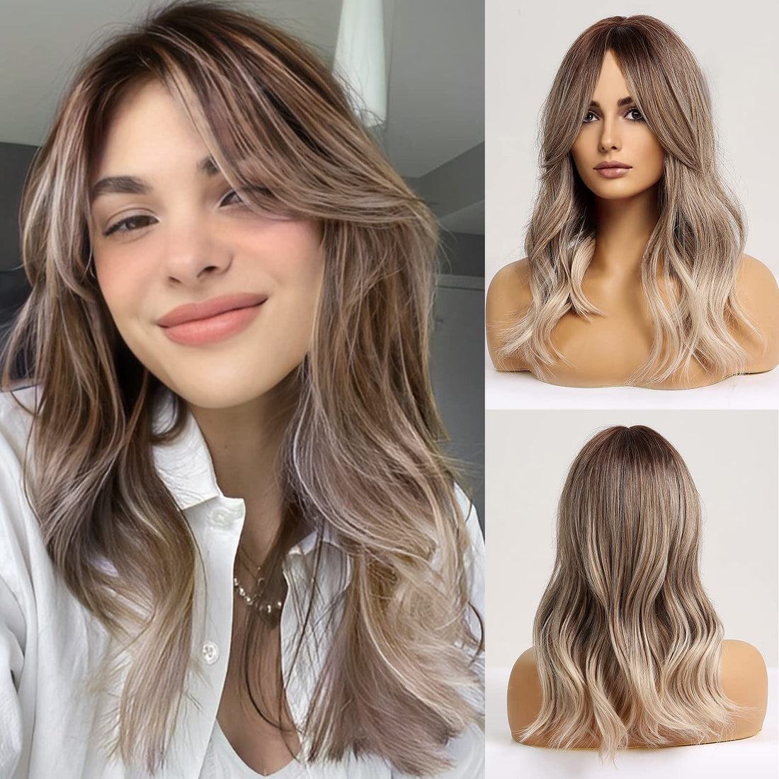 ECIF Curly Wigs For Women, Synthetic Hair Wig With Fringe For Daily Use Or Cosplay (Ash Brown To Gray)