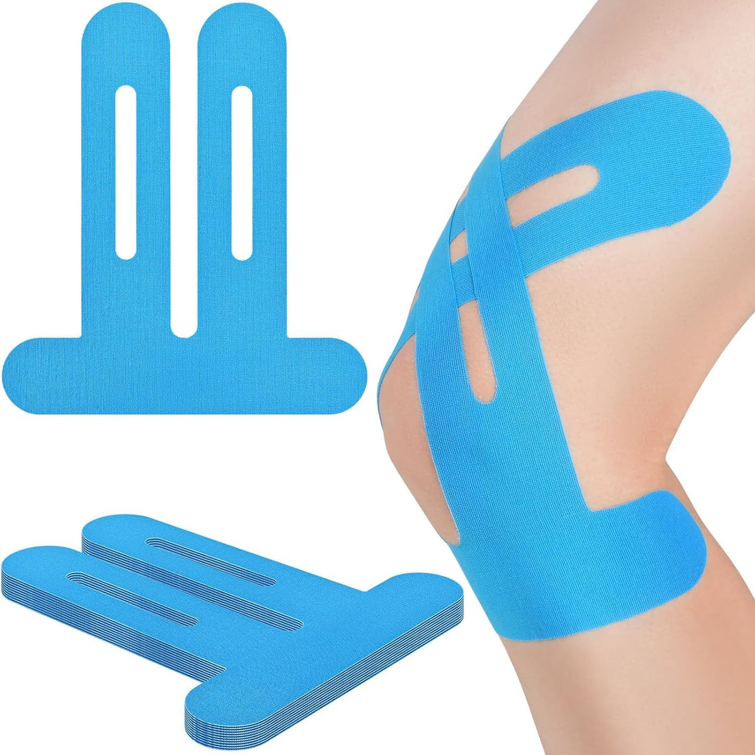 10 Pcs Precut Kinesiology Tape for Knees - Pain Relief, Waterproof & Elastic, Support Muscles and Joints (Blue).
