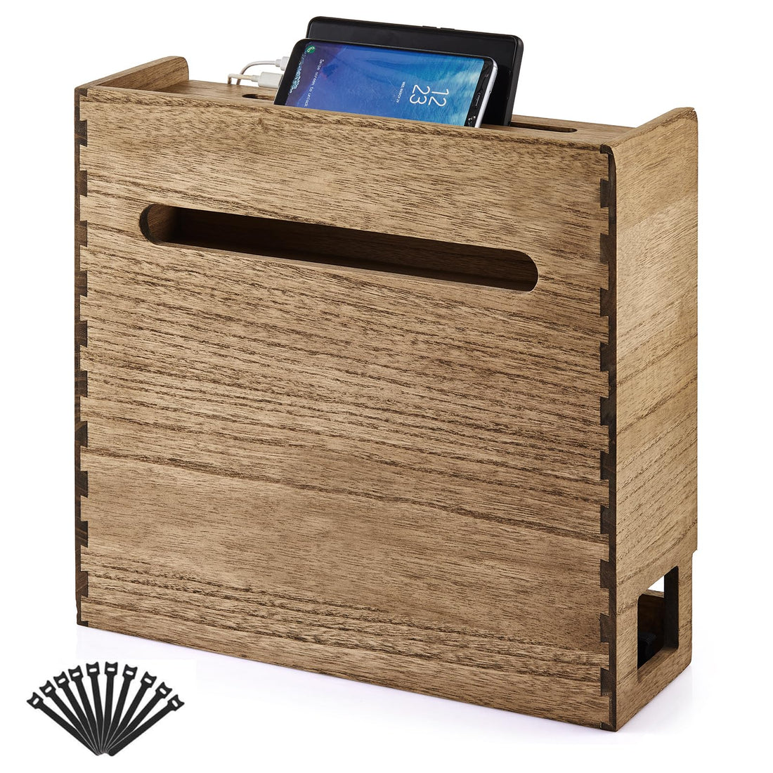 KIRIGEN WiFi Router Storage Box, Wooden Wireless Router Organizer Rack Shelf, Power Cord Socket Storage, Cable Management for Office and Home - Dark Brown LYQ-DBR