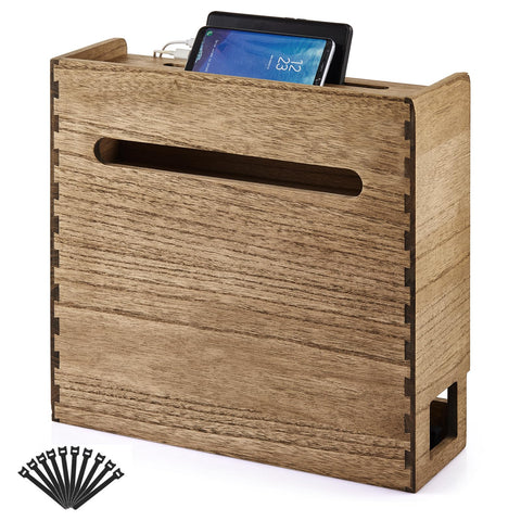KIRIGEN WiFi Router Storage Box, Wooden Wireless Router Organizer Rack Shelf, Power Cord Socket Storage, Cable Management for Office and Home - Dark Brown LYQ-DBR