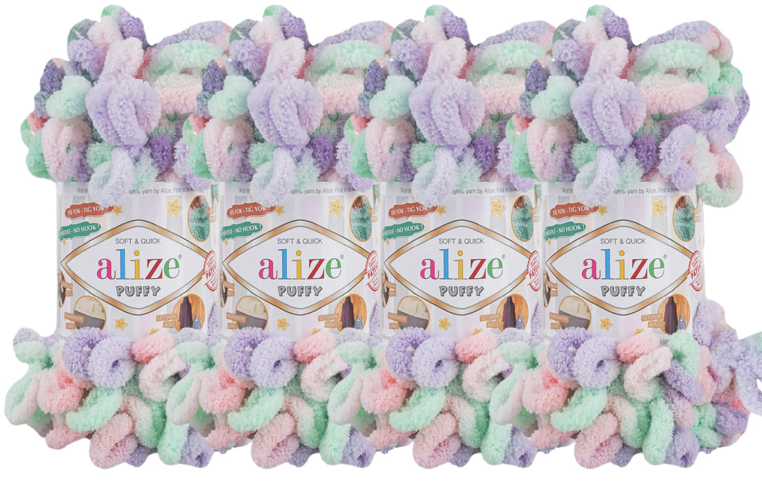 Alize Puffy Color Baby Blanket Yarn Lot of 4skn 400gr 39.3 yds 100% Micropolyester Soft Yarn Hand Knitting Yarn (5938)