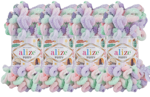 Alize Puffy Color Baby Blanket Yarn Lot of 4skn 400gr 39.3 yds 100% Micropolyester Soft Yarn Hand Knitting Yarn (5938)