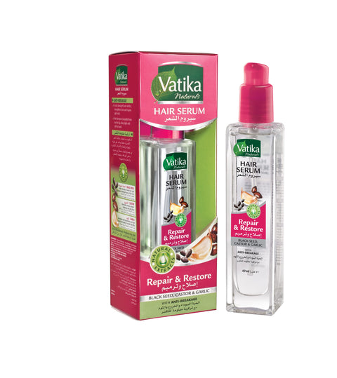 Vatika Naturals Repair and Restore Hair Serum (47mL) | Natural Extract of Black Seed, Castor and Garlic | Promotes Anti-Breakage | For All Hair Types