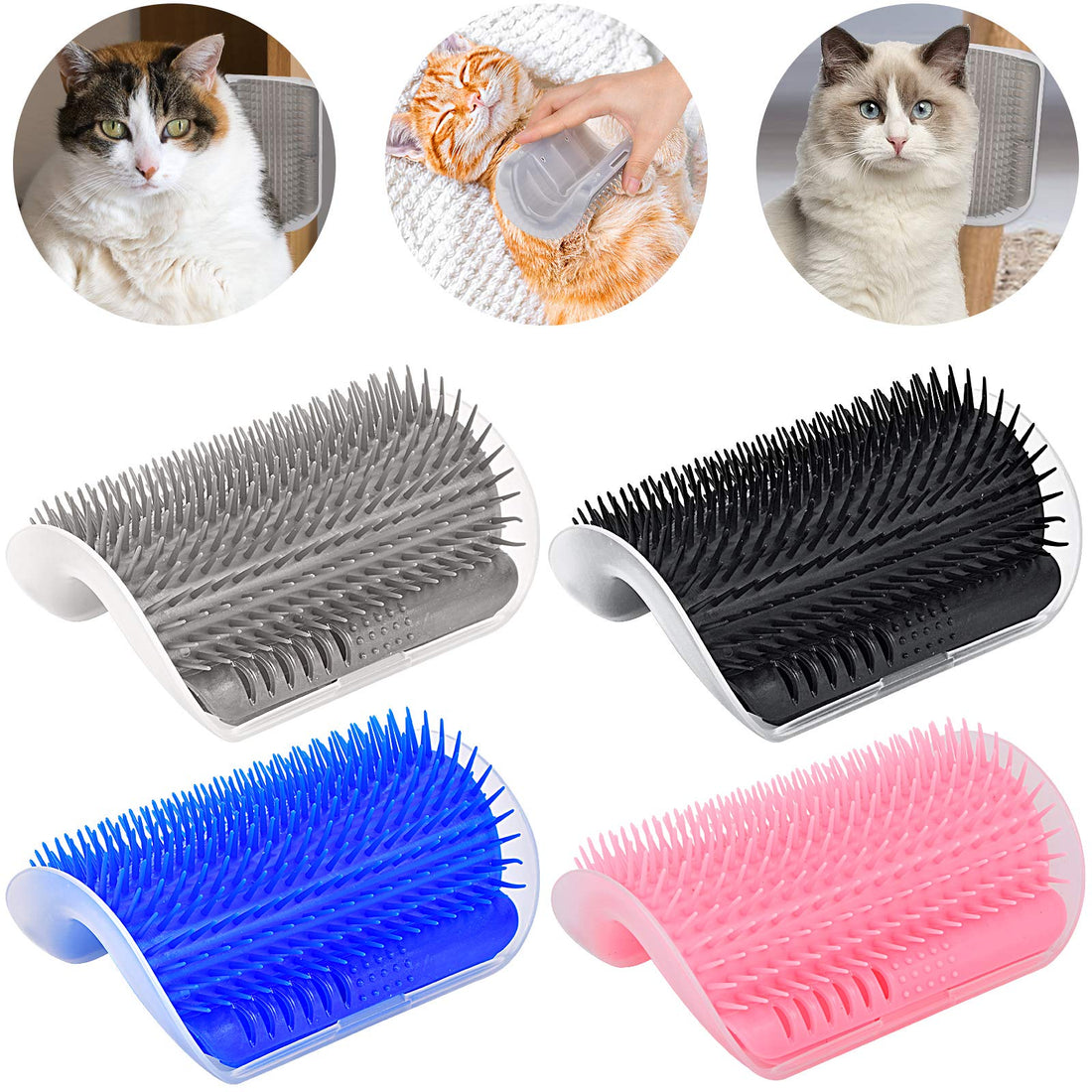 Cat Grooming Brush 4 Set, Self Groomer, Slicker Brush Tool for Shedding, Pet Grooming Supplies for Short Long Hair Cats