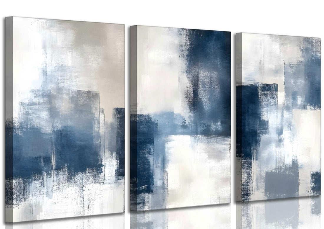 3 Pcs Navy Blue Abstract Canvas Wall Art Modern Minimalist Neutral Blue and Grey Paintings Pictures Wall Decor Poster Print Artwork for Living Room Bedroom Office Home Decoration