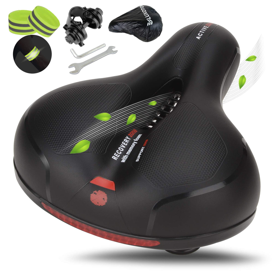 Most Comfortable Bike Seat - Wide Bicycle Saddle Replacement Memory Foam Soft Padded Cushion with Dual Shock Absorbing Rubber Balls Universal Fit