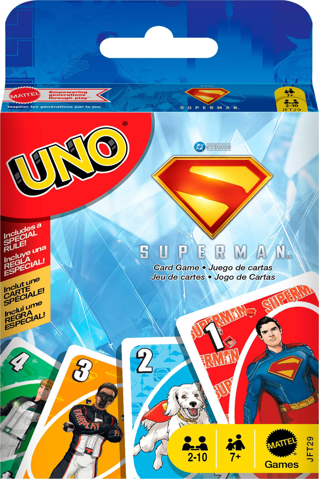 Mattel Games UNO Superman Card Game for Kids, Adults & Family Nights, Parties, Travel & Camping, Toy Collectible Inspired by The Movie