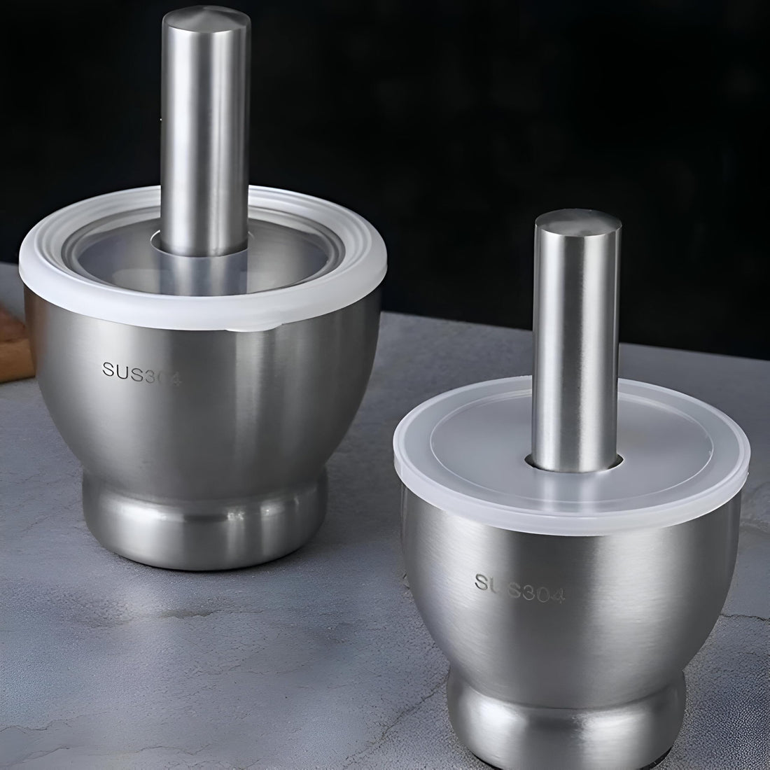 Stainless Steel Bowl - Multipurpose Grain Herb Grinder Container for Making Guacamole Pesto, Spice Grinder with Lid (Silver, 2 Pack)
