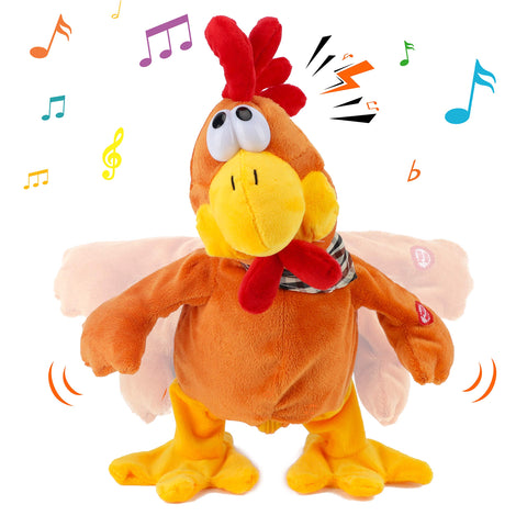 13'' Squawking Chick Stuffed Animal Chicken Musical Walking Singing Waving Rooster Electronic Interactive Plush Toy Gift for Kids Boys Girls Birthday Easter