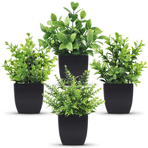 Der Rose Set of 4 Pack Small Fake Plants Mini Artificial Faux Plants Indoor for Bathroom Farmhouse Room Table Decor