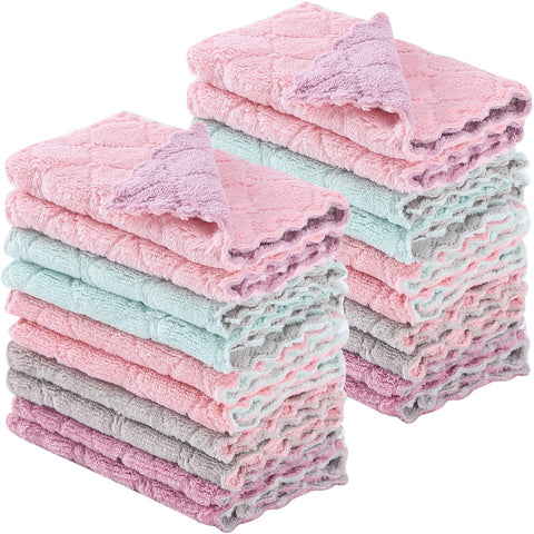 GADIEDIE 20 Pack Kitchen Dish Cloths Dish Towels,Super Absorbent Coral Fleece Cloth,Premium Cleaning Cloth,Nonstick Oil Washable Fast Drying Dish Rags for Clean Table,Dish,Glass（5Colors 6"x10"）