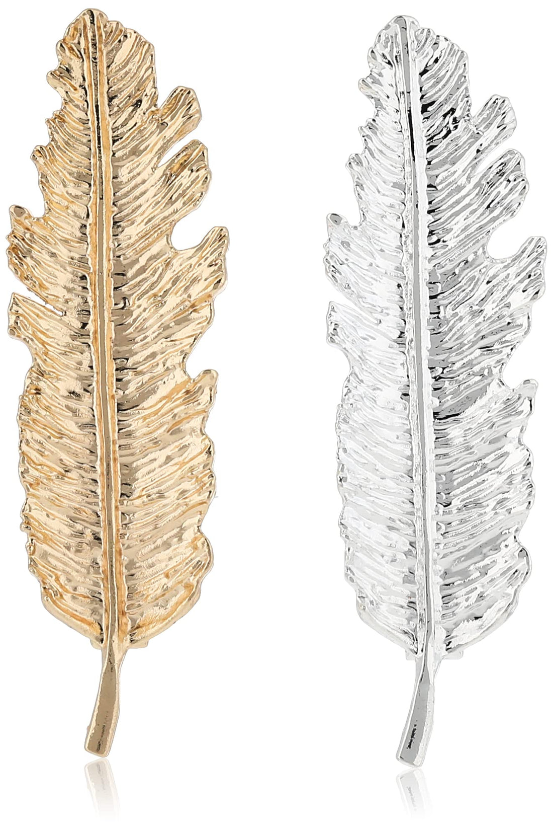 Plated feather hair clips - golden and silver, 2 pieces