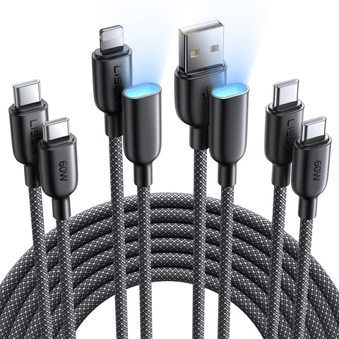 LISEN 60W 4-in-1 USB C Cable (6.6FT) Type C Fast Charging Cable with USB C to Lightning Adapter for iPhone 16 15 Pro Max, MacBook, iPad, Android, Samsung