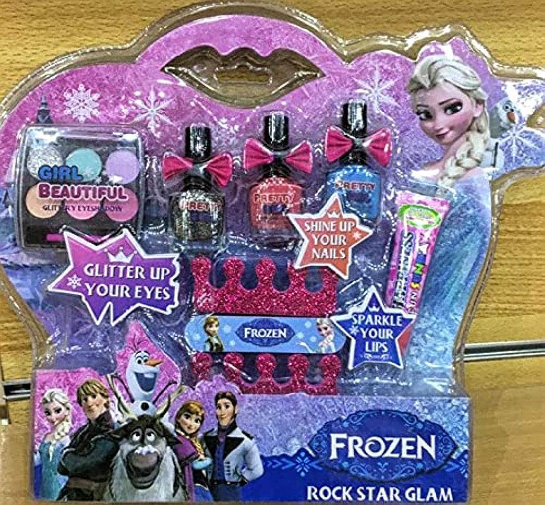 Plastic Makeup Set With Glitter Contains Nail Polish Lip Gloss And Eyeshadow For Girls - Multi Color