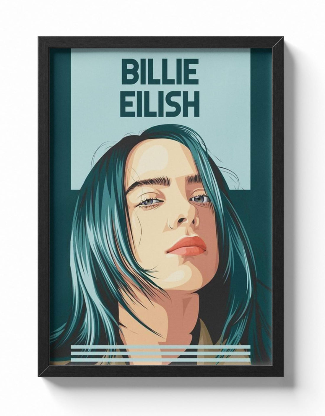 Billie Eiilish Portrait Wall Art, Black Frame, 40x30 cm, Modern Rectangular Design, Ready to Hang