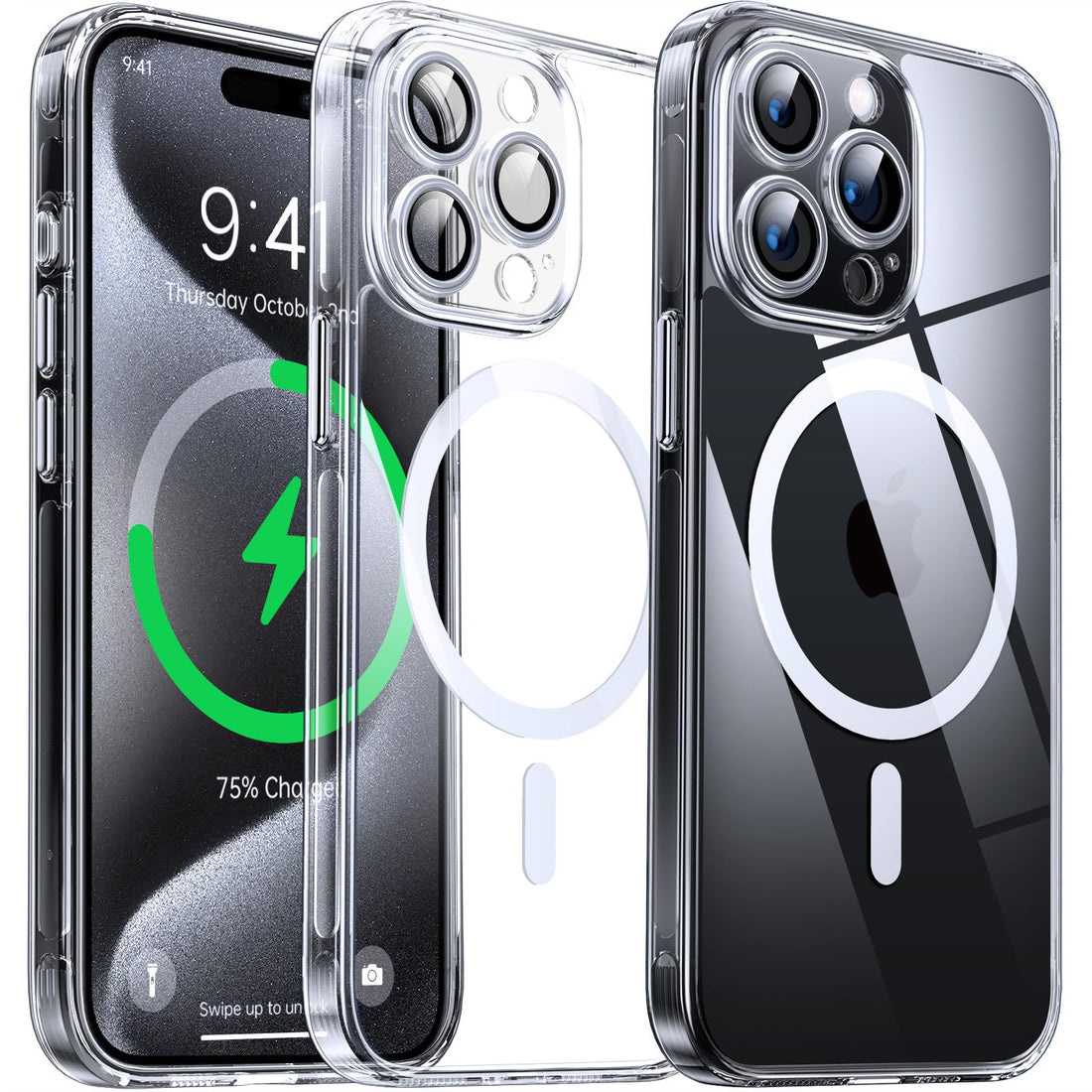 Clear Magnetic Case for iPhone 15 Pro Max (6.7'') Compatible with MagSafe & Camera Protector, [Non-Yellowing] [Shockproof & Antiscratch Protection] Hard Transparent Cover with Silicone, Clear