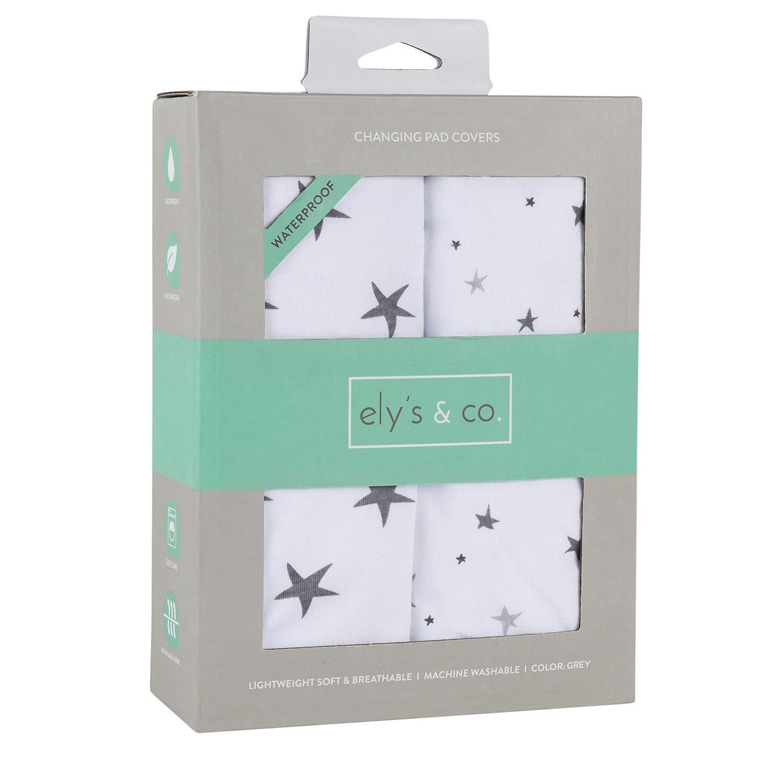 Ely’s & Co. Patent Pending Waterproof Changing Pad Cover|Cradle Sheet 2-Pack Set for Baby Boy - 100% Cotton, Jersey Knit Cotton Sheets with Waterproof Lining — Grey Stars