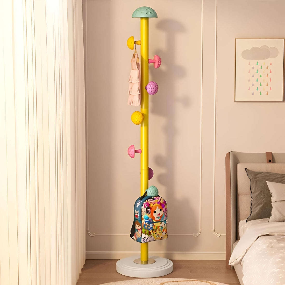 Hallway Clothing Holder - Stylish freestanding metal coat rack with mushroom-shaped hooks and resin base, enhances home organization and keeps entryway tidy