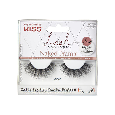 KISS Lash Couture Naked Drama Collection, Full & Fluffy Volume 3D Faux Mink False Eyelashes, Cushion Flexi Band & Split-Tip Technology, Tapered, Reusable & Contact Lens Friendly, 'Chiffon', 1 Pair