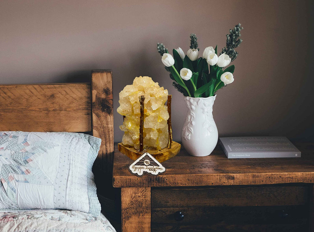 Egypt Antiques 100% Natural Stone Block Salt Lamp with Olive Wood Completely Handmade