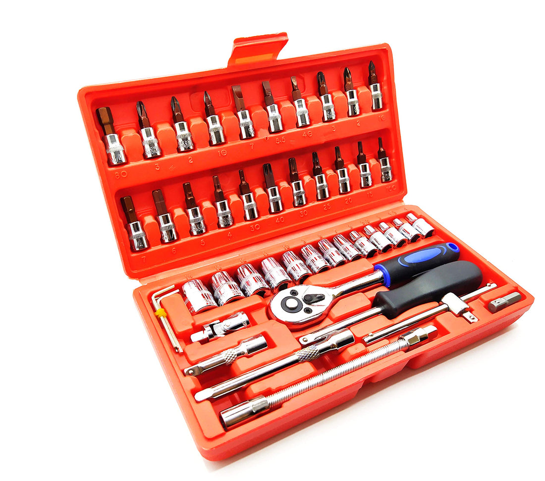 Generic 46-Piece 1/4" Drive Socket Set with S2 Bits, Quick Release Ratchet Wrench - DIY, Car Repair