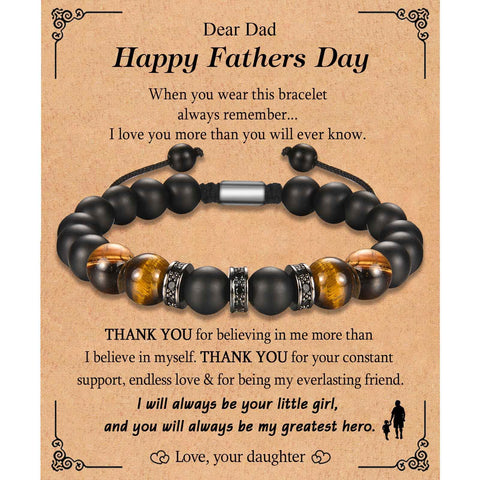 KORAS Gifts for Men Boys, Boyfriend Husband Bracelet Tiger Eye Bracelet for Dad Grandad Son Uncle Brother, Beads Bracelet Present for Birthday Fathers Day Christmas Valentines Day, Golden-Brown Tiger