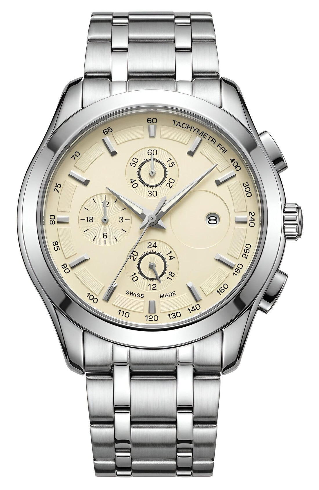 Quartz Wristwatch - Durable stainless steel case, analog quartz movement with date display, white dial, ideal for business and casual occasions, everyday wear compatibility