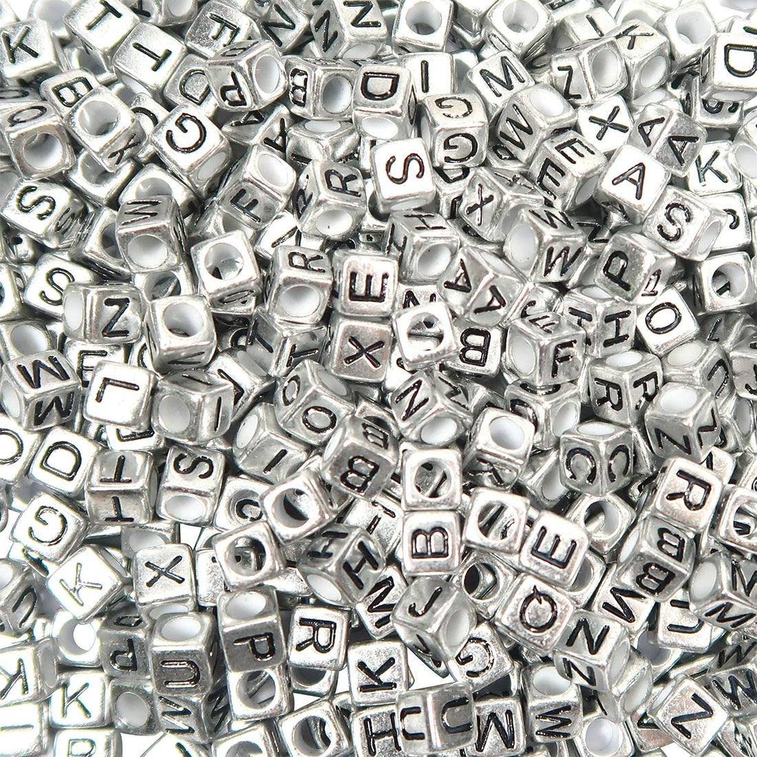KASTWAVE 200 Pcs 6mm Silver Acrylic Round Alphabet Beads for Jewellery Making, Bracelets, Necklaces, Key Chains, Beading, DIY, Art, Crafts, Homemade Gifts, Round Charms with Small Hole, A-Z