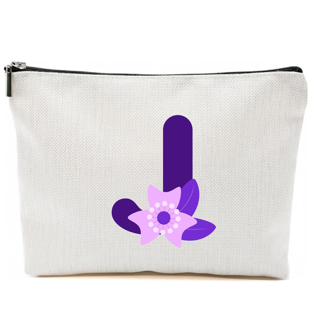 Personalized Initial Letter Makeup Bag, floral Initial Cosmetic Bag with Zipper Birthday Gifts for Women Girls, purple letter (J)