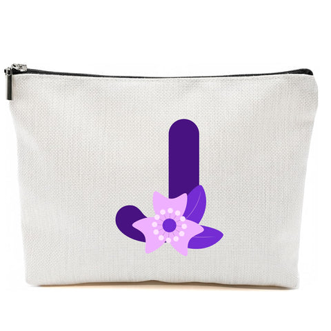 Personalized Initial Letter Makeup Bag, floral Initial Cosmetic Bag with Zipper Birthday Gifts for Women Girls, purple letter (J)
