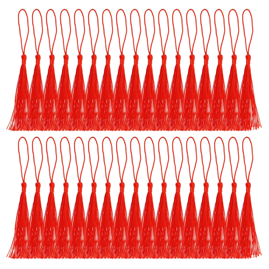 PATIKIL 13 cm/5 Inch Bookmark Tassels, 100 Pack Soft Silky Floss Cord Buckle Mini Handmade Tassels for Crafts DIY Key Chain Jewellery Making, Red